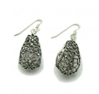 E000614 Dangling filigree sterling silver floral earrings drops solid 925 Empress